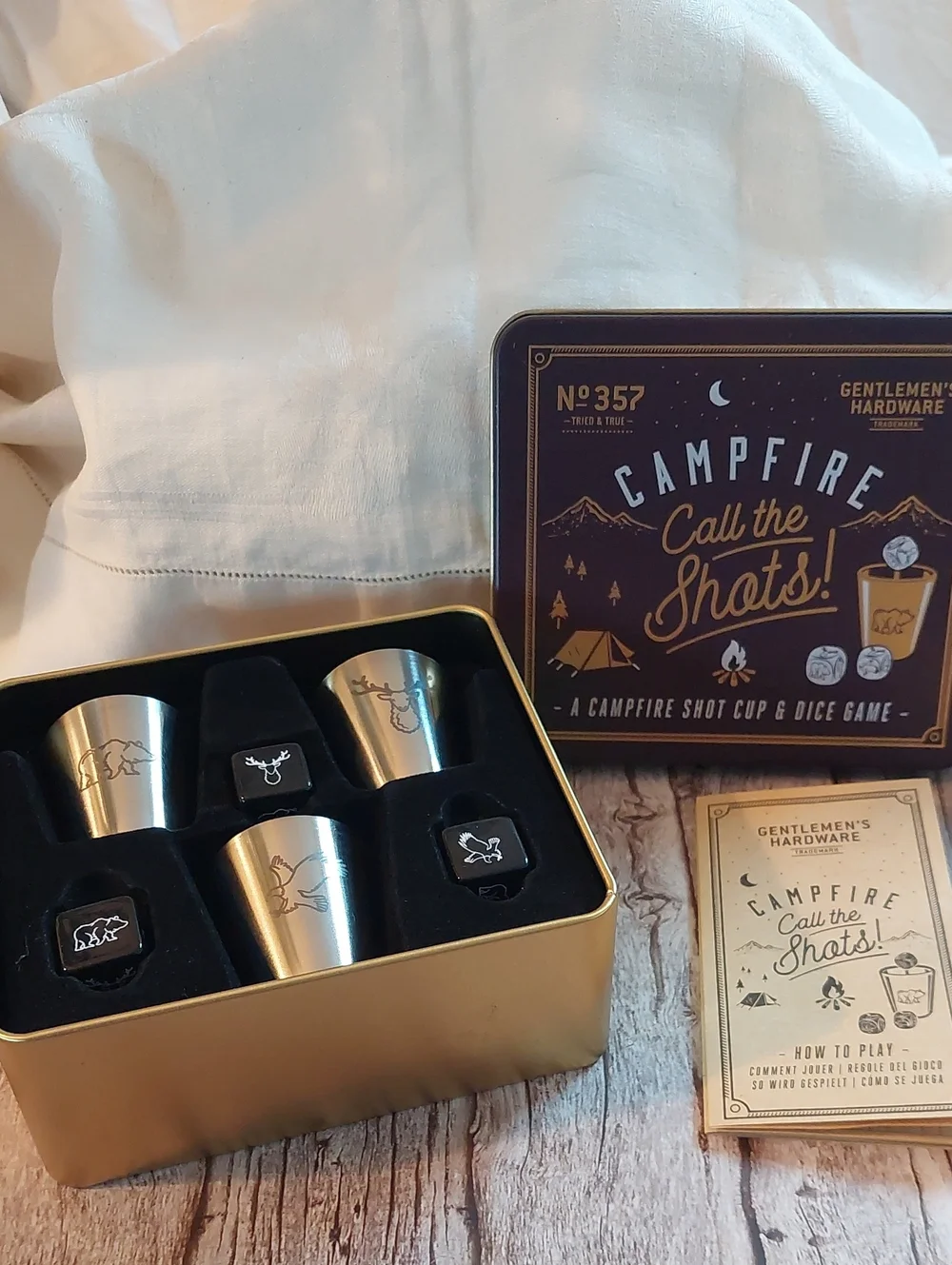 Campfire Shot Cup & Dice Game - Gold Stainless Steel Set